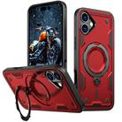 For iPhone 16 Plus PC Hybrid TPU Armor MagSafe Holder Phone Case(Red) - 1