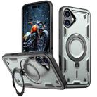 For iPhone 16 Plus PC Hybrid TPU Armor MagSafe Holder Phone Case(Grey) - 1