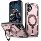 For iPhone 16 Plus PC Hybrid TPU Armor MagSafe Holder Phone Case(Rose Gold) - 1