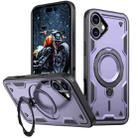 For iPhone 16 Plus PC Hybrid TPU Armor MagSafe Holder Phone Case(Purple) - 1