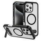 For iPhone 16 Pro Max Guard MagSafe Holder Matte PC Hybrid TPU Phone Case(Black Transparent) - 1