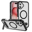 For iPhone 16 Plus Guard MagSafe Holder Matte PC Hybrid TPU Phone Case(Black Transparent) - 1