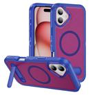 For iPhone 16 Plus Guard MagSafe Holder Matte PC Hybrid TPU Phone Case(Blue Rose Red) - 1