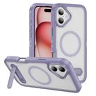 For iPhone 16 Guard MagSafe Holder Matte PC Hybrid TPU Phone Case(Purple Transparent) - 1