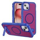 For iPhone 15 Plus Guard MagSafe Holder Matte PC Hybrid TPU Phone Case(Blue Rose Red) - 1