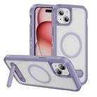 For iPhone 15 Guard MagSafe Holder Matte PC Hybrid TPU Phone Case(Purple Transparent) - 1