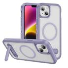 For iPhone 14 Plus Guard MagSafe Holder Matte PC Hybrid TPU Phone Case(Purple Transparent) - 1