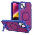 For iPhone 14 Guard MagSafe Holder Matte PC Hybrid TPU Phone Case(Blue Rose Red) - 1