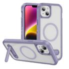 For iPhone 14 Guard MagSafe Holder Matte PC Hybrid TPU Phone Case(Purple Transparent) - 1