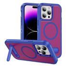 For iPhone 14 Pro Guard MagSafe Holder Matte PC Hybrid TPU Phone Case(Blue Rose Red) - 1