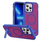 For iPhone 13 Pro Max Guard MagSafe Holder Matte PC Hybrid TPU Phone Case(Blue Rose Red) - 1