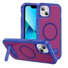 For iPhone 13 Guard MagSafe Holder Matte PC Hybrid TPU Phone Case(Blue Rose Red) - 1