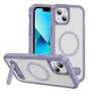 For iPhone 13 Guard MagSafe Holder Matte PC Hybrid TPU Phone Case(Purple Transparent) - 1