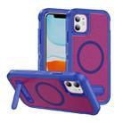 For iPhone 11 Guard MagSafe Holder Matte PC Hybrid TPU Phone Case(Blue Rose Red) - 1