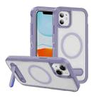 For iPhone 11 Guard MagSafe Holder Matte PC Hybrid TPU Phone Case(Purple Transparent) - 1