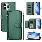 For iPhone 16 Pro Max Multi-Card Slots Zipper Wallet Leather Phone Case(Green) - 1