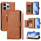 For iPhone 16 Pro Max Multi-Card Slots Zipper Wallet Leather Phone Case(Brown) - 1