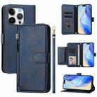 For iPhone 16 Pro Multi-Card Slots Zipper Wallet Leather Phone Case(Blue) - 1