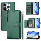 For iPhone 16 Pro Multi-Card Slots Zipper Wallet Leather Phone Case(Green) - 1