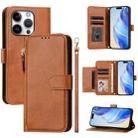 For iPhone 16 Pro Multi-Card Slots Zipper Wallet Leather Phone Case(Brown) - 1