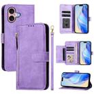 For iPhone 16 Multi-Card Slots Zipper Wallet Leather Phone Case(Purple) - 1