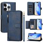 For iPhone 15 Pro Multi-Card Slots Zipper Wallet Leather Phone Case(Blue) - 1