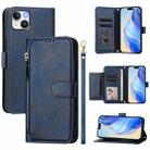 For iPhone 15 Plus Multi-Card Slots Zipper Wallet Leather Phone Case(Blue) - 1