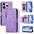 For iPhone 14 Pro Multi-Card Slots Zipper Wallet Leather Phone Case(Purple) - 1