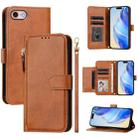 For iPhone SE 2022 / 2020 / 8 / 7 Multi-Card Slots Zipper Wallet Leather Phone Case(Brown) - 1