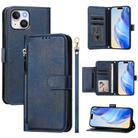 For iPhone 13 mini Multi-Card Slots Zipper Wallet Leather Phone Case(Blue) - 1