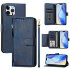 For iPhone 12 Pro Max Multi-Card Slots Zipper Wallet Leather Phone Case(Blue) - 1