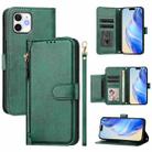 For iPhone 12 mini Multi-Card Slots Zipper Wallet Leather Phone Case(Green) - 1
