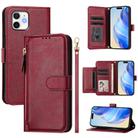 For iPhone 12 mini Multi-Card Slots Zipper Wallet Leather Phone Case(Dark Red) - 1