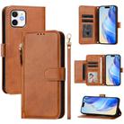 For iPhone 12 mini Multi-Card Slots Zipper Wallet Leather Phone Case(Brown) - 1