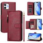 For iPhone 11 Multi-Card Slots Zipper Wallet Leather Phone Case(Dark Red) - 1