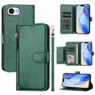 For iPhone SE 2024 Multi-Card Slots Zipper Wallet Leather Phone Case(Green) - 1