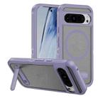 For Google Pixel 9 Guard MagSafe Holder Matte PC Hybrid TPU Phone Case(Purple Transparent) - 1