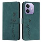 For OPPO A3x 5G Skin Feel Heart Embossed Leather Phone Case(Green) - 1