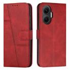 For Xiaomi Poco F7 Stitching Calf Texture Buckle Leather Phone Case(Red) - 1