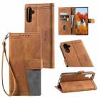 For Samsung Galaxy S25 5G TTUDRCH Embossed Line Splicing Leather Phone Case(Brown) - 1