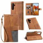 For Samsung Galaxy S25+ 5G TTUDRCH Embossed Line Splicing Leather Phone Case(Brown) - 1