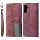 For Samsung Galaxy S25+ 5G TTUDRCH Embossed Line Splicing Leather Phone Case(Wine Red) - 2