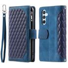 For Samsung Galaxy S25 5G Grid Texture Zipper Leather Phone Case with Lanyard(Blue) - 2