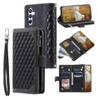 For Samsung Galaxy S25 5G Grid Texture Zipper Leather Phone Case with Lanyard(Black) - 1