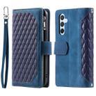 For Samsung Galaxy S25+ 5G Grid Texture Zipper Leather Phone Case with Lanyard(Blue) - 2