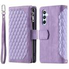 For Samsung Galaxy S25+ 5G Grid Texture Zipper Leather Phone Case with Lanyard(Purple) - 2
