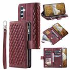 For Samsung Galaxy S25+ 5G Grid Texture Zipper Leather Phone Case with Lanyard(Wine Red) - 1