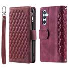 For Samsung Galaxy S25+ 5G Grid Texture Zipper Leather Phone Case with Lanyard(Wine Red) - 2