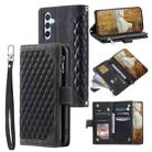 For Samsung Galaxy S25+ 5G Grid Texture Zipper Leather Phone Case with Lanyard(Black) - 1