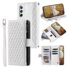 For Samsung Galaxy S25+ 5G Grid Texture Zipper Leather Phone Case with Lanyard(White) - 1